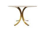 Five Piece Ivory and Gold Round Marble Dining Set with Four Chairs