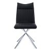 Set of Two Tufted Black And Silver Upholstered Faux Leather Dining Parsons Chairs