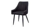 Set of Two Tufted Black Upholstered Faux Leather Dining Arm Chairs