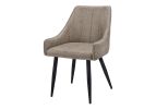 Set of Two Tufted Taupe And Black Upholstered Fabric Dining Arm Chairs