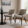 Set of Two Tufted Taupe And Black Upholstered Fabric Dining Arm Chairs