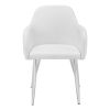 Set of Two White And Silver Upholstered Faux Leather Dining Arm Chairs