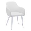 Set of Two White And Silver Upholstered Faux Leather Dining Arm Chairs