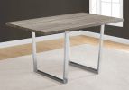 59" Taupe And Silver Solid Wood And Metal Sled Base Dining Table