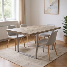 59" Taupe And Silver Solid Wood And Metal Sled Base Dining Table