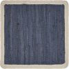 15" Set of Four Navy And Natural Solid With Border Cotton Square Placemats