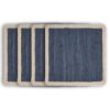 15" Set of Four Navy And Natural Solid With Border Cotton Square Placemats