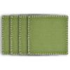 15" Set of Four Natural And Olive Green Embroidered Edge Cotton Square Placemats