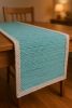 80" Turquoise And Natural Solid With Border Cotton Table Runner