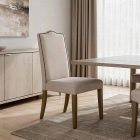 Cream and Brown Linen Dining Parsons Chair