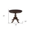 36" Espresso Rounded Solid Manufactured Wood And Solid Wood Pedestal Base Dining Table