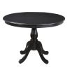 42" Black Wood Pedestal Base Round Top Dining Table