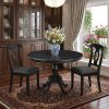 42" Black Wood Pedestal Base Round Top Dining Table