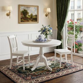 42" White Rounded Solid Manufactured Wood And Solid Wood Pedestal Base Dining Table