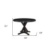 48" Black Wood Pedestal Base Round Top Dining Table