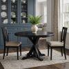 48" Black Wood Pedestal Base Round Top Dining Table