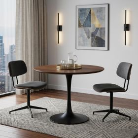 30" Brown And Black Rounded Solid Wood And Iron Pedestal Base Dining Table