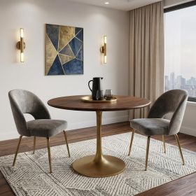 40" Brown And Gold Rounded Solid Wood And Iron Pedestal Base Dining Table