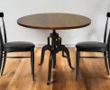 Adjustable Height Brown And Black Solid Wood And Iron Pedestal Base Round Top Dining Table