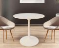 30" White Rounded Marble And Iron Pedestal Base Dining Table