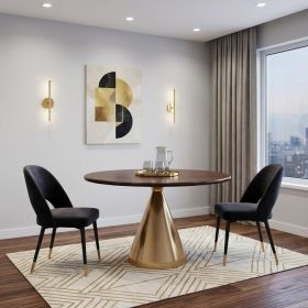 48" Walnut And Rose Gold Solid Wood And Iron Pedestal Base Round Top Dining Table