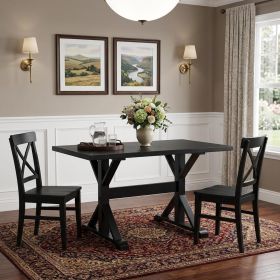 48" Black Solid Wood Trestle Base Dining Table