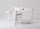Three Piece White Solid Wood Dining Set with Two Chairs