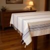 71" x 95" Cream And Blue Striped Cotton Tablecloth And Napkins Set