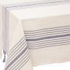 71" x 95" Cream And Blue Striped Cotton Tablecloth And Napkins Set