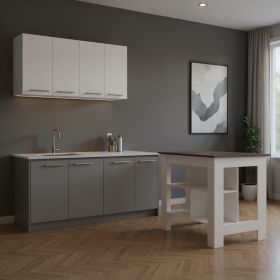 41" Dark Gray and White Wood Kitchen Island Set With Storage