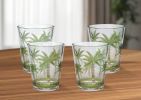 Set of Four Green Floral Acrylic Stemless Whiskey Glass