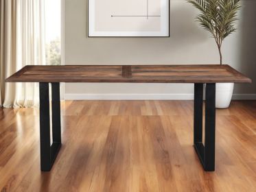 78" Dark Brown And Black Solid Wood Sled Base Dining Table