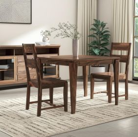 Set of Two Dark Brown Solid Wood Ladder Back Dining Side Chairs