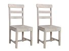 Set of Two White Wood Ladder Back Dining Side Chairs