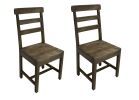 Set of Two Dark Brown Wood Ladder Back Dining Side Chairs