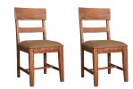 Set of Two Brown Upholstered Fabric Slat Back Dining Side Chairs