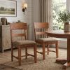 Set of Two Brown Upholstered Fabric Slat Back Dining Side Chairs