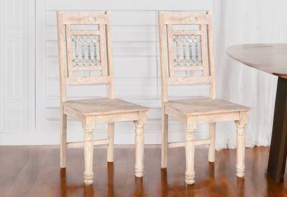 Set of Two White Wood Slat Back Dining Side Chairs