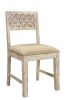 Set of Two Brown And White Upholstered Fabric Carved Back Dining Side Chairs