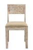 Set of Two Brown And White Upholstered Fabric Carved Back Dining Side Chairs