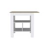 35" Natural and White Wood Kitchen Island With Storage
