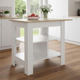 35" Natural and White Wood Kitchen Island With Storage