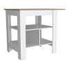 35" Natural and White Wood Kitchen Island With Storage
