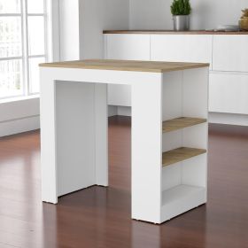 36" Oak and White Wood Kitchen Island With Storage