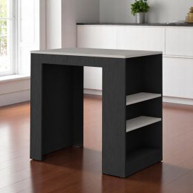 36" Gray and Black Faux Marble and Wood Kitchen Island With Storage