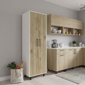 71" Beige Wood Two Door Pantry Or Storage Closet