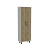 Set of Two Oak and White Wood Kitchen Island And Pantry Cabinet