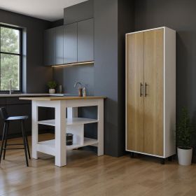 41" Natural and White Wood Kitchen Island Set With Storage