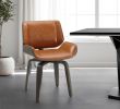 Brown and Black Upholstered Faux Leather Curved Back Dining Side Chair