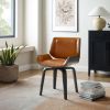 Brown and Black Upholstered Faux Leather Curved Back Dining Side Chair